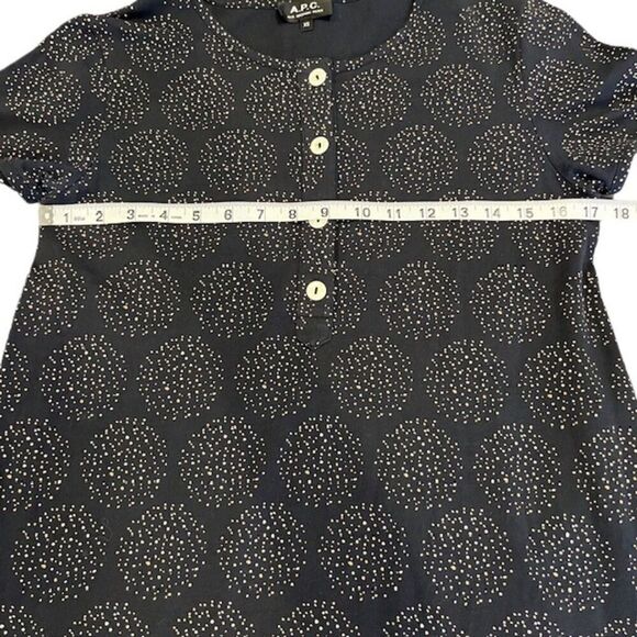A.P.C. Rue Madame Paris Cherry Dot Cotton Blend Shirt Dress Tie Waist Blue XS - Picture 9 of 11